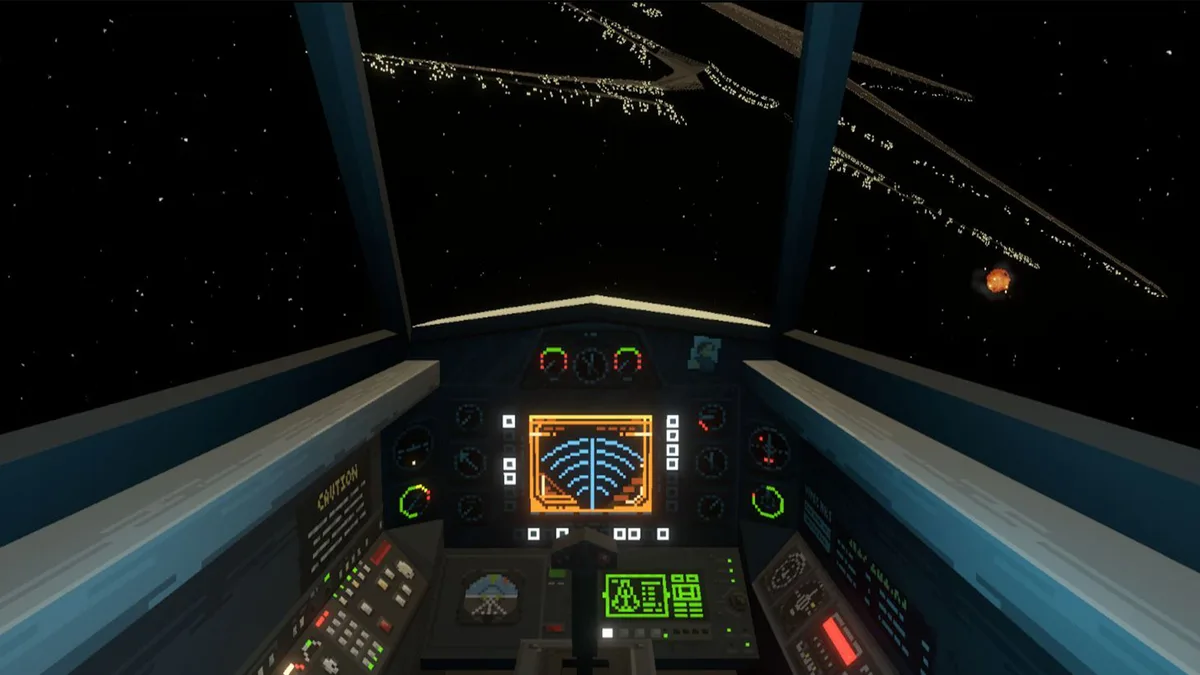 Кадр из вступительной сцены с видом из кабины истребителя Viper в Battlestar Galactica Scattered Hopes