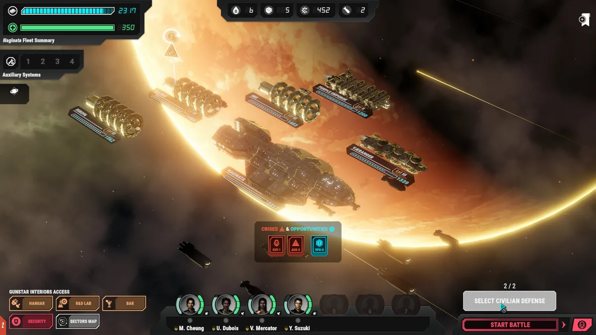 Боевой и гражданские корабли флота у звезды на экране управления в Battlestar Galactica Scattered Hopes