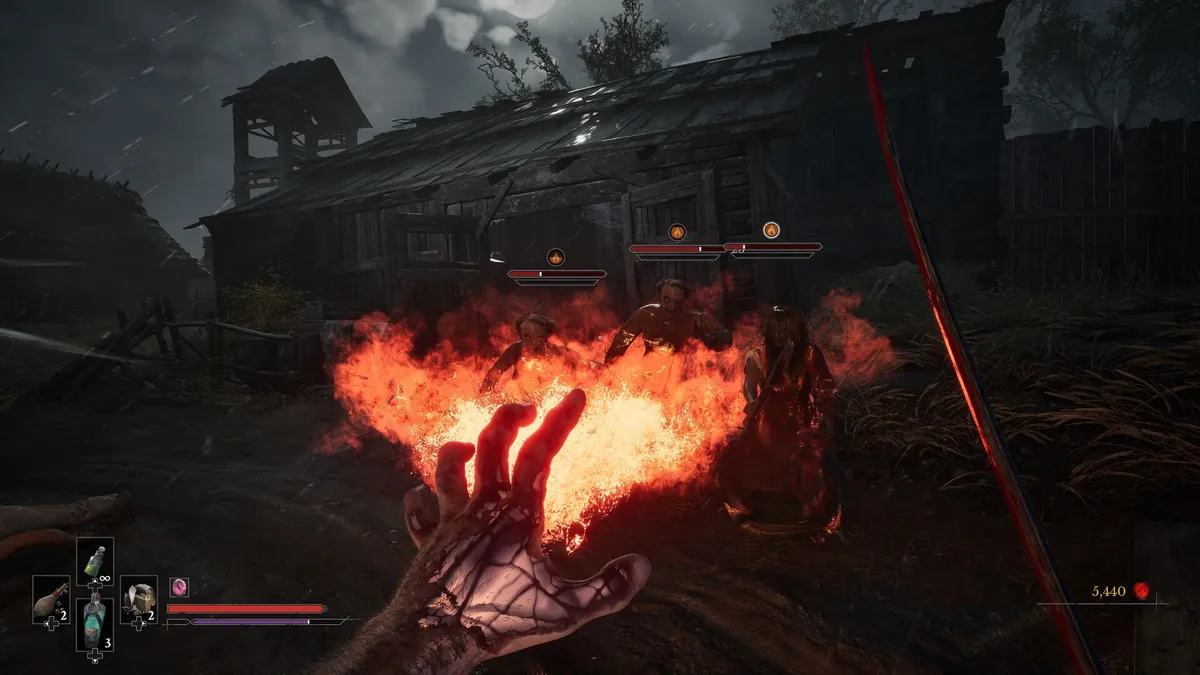 Герой выпускает огненную волну из руки в сторону врагов в Valor Mortis